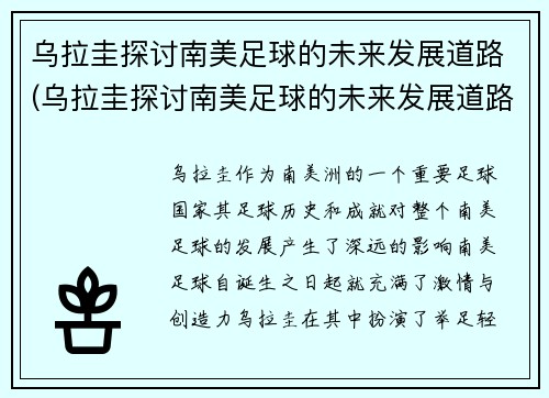 乌拉圭探讨南美足球的未来发展道路(乌拉圭探讨南美足球的未来发展道路是什么)