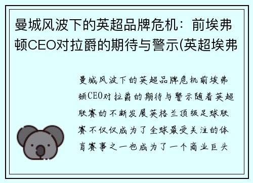 曼城风波下的英超品牌危机：前埃弗顿CEO对拉爵的期待与警示(英超埃弗顿老板)