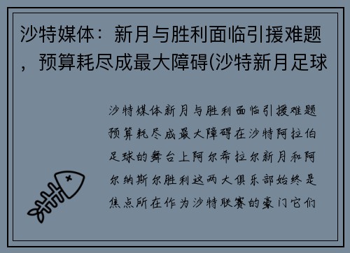 沙特媒体：新月与胜利面临引援难题，预算耗尽成最大障碍(沙特新月足球俱乐部)