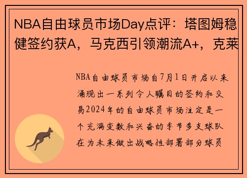 NBA自由球员市场Day点评：塔图姆稳健签约获A，马克西引领潮流A+，克莱加入太阳提升竞争力